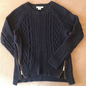 CAbi Navy Double Front Zipper Sweater
